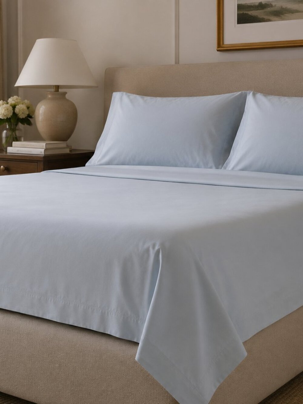 Ralph Lauren Home Queen Flat Sheet Blue 100% Cotton Luxury Bedding Classic